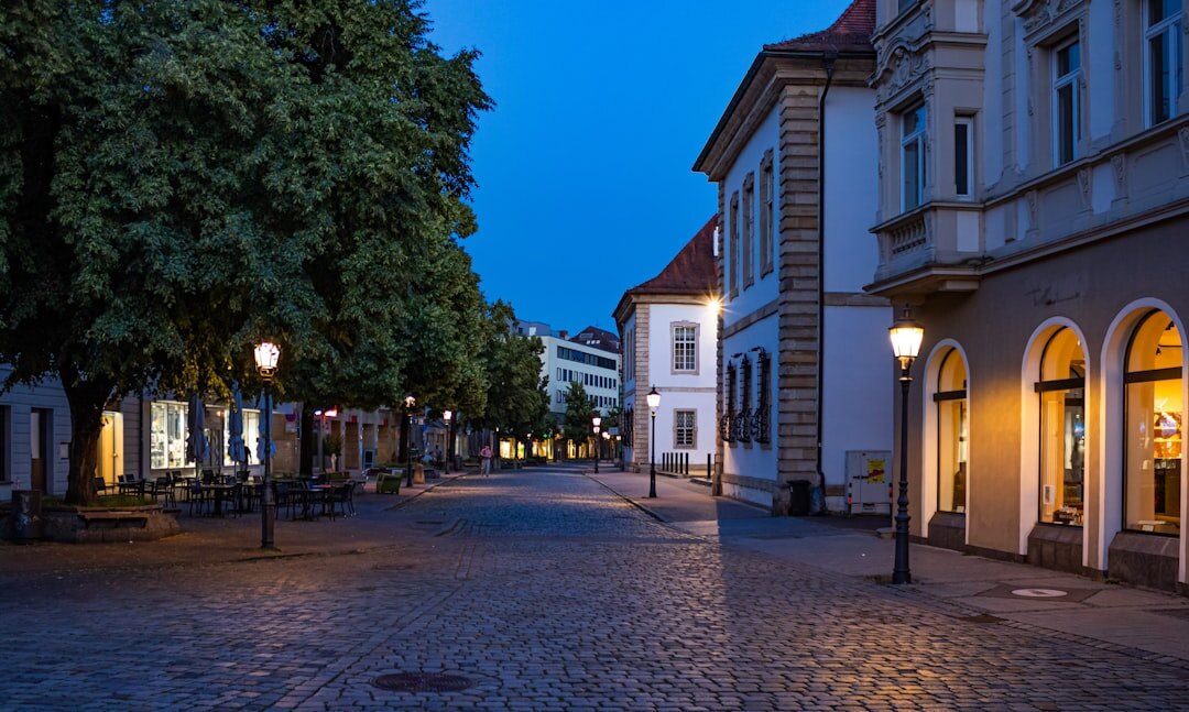 european city street at dusk